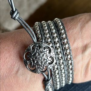 Silver leather wrap bracelet